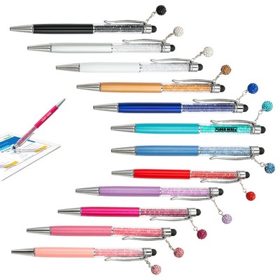 Chained Diamond Ball Metal Pen with Stylus