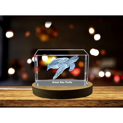 Green Sea Turtle 3D Engraved Crystal Award w/LED Base - Marine Life Recognition