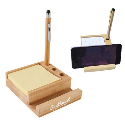 Bamboo Desk Organizer with Phone Holder and Sticky Notes