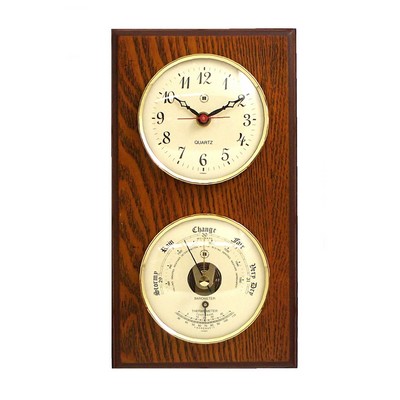 Clock & Barometer w/Thermometer - Oak