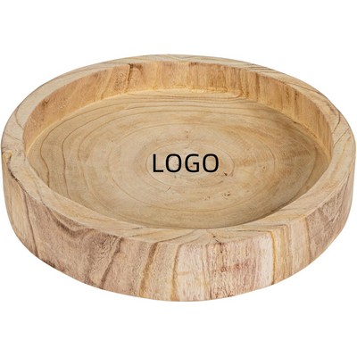 12" Rustic Round Paulownia Wood Serving Tray
