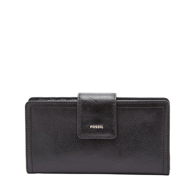 Fossil Logan Leather Rfid Tab Clutch Wallet Black