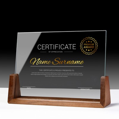 Custom Mirror Award Plaque With Wood Base
