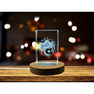Algeria Coat of Arms 3D Engraved Crystal Trophy Award w/LED Base