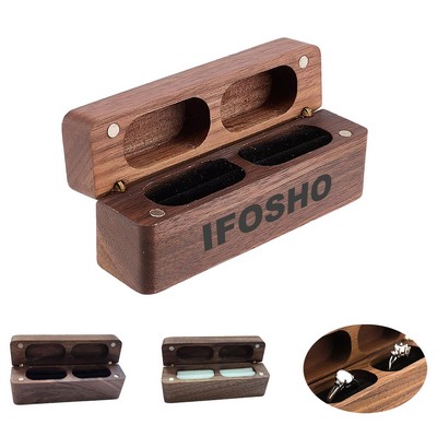 Double Slots Wooden Ring Box for Wedding Ceremony Engagement Bearer Case for Anniversary Proposal