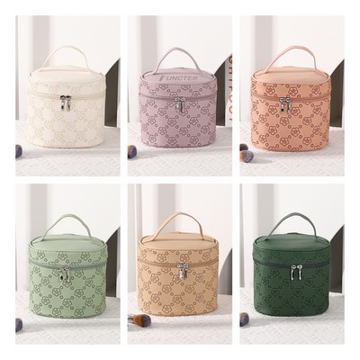 Oval Shaped PU Embossed Toiletry Bag Bathroom bag