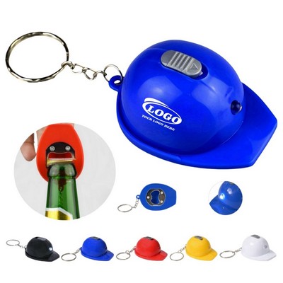 Mini Safety Helmet Shaped LED Keychain with Bottle Opener