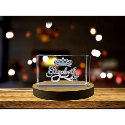 Personalized Elizabeth 3D Engraved Crystal Trophy Award w/LED Base