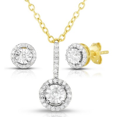 Jilco Inc Diamond Cluster Earrings & Necklace Set - Yellow Gold