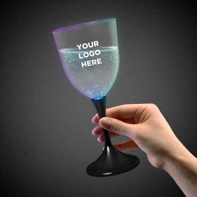 10 Oz. Pad Printed Light Up Frosted Wine Glass w/Black Stem