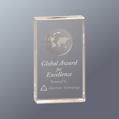 Clear Crystal Rectangle with Globe Etching, Medium (3-1/2"x 6"H)