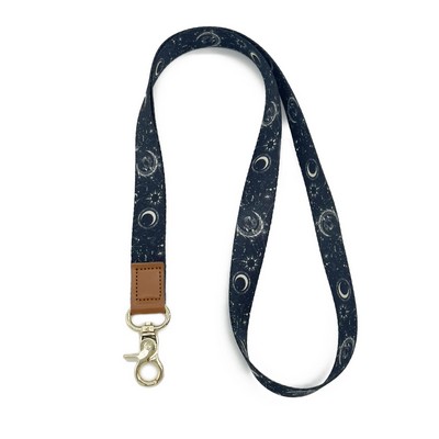 Star & Moon Navy Blue Leather Buckle Lanyard