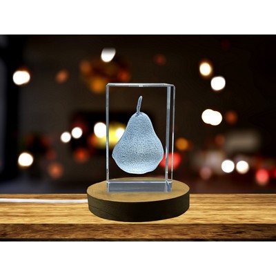 Pear Fruit 3D Engraved Crystal Trophy Award w/LED Base Light