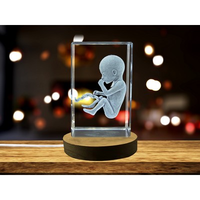 5 Months Foetus 3D Engraved Crystal Trophy Award w/LED Base - Baby Milestone Keepsake