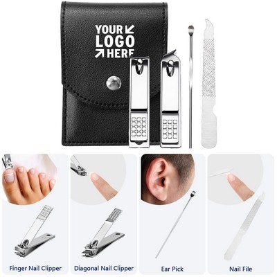 Stainless Steel Nail Clipper Set w/ Leather Case