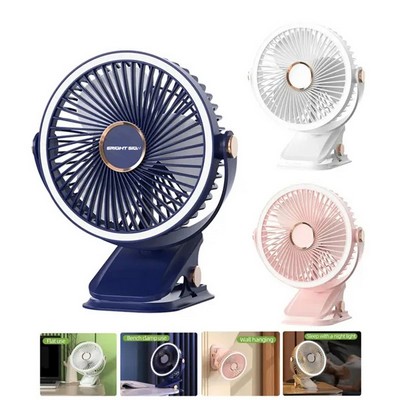 6-Inch Clip Fan with Rechargeable Battery and LED Light