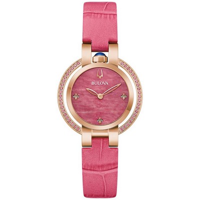 Bulova Ladies' Rubaiyat Leather Strap Watch Pink Dial
