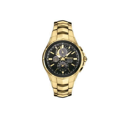 Seiko Watch Mens Solar Perpetual Chrono Gold Case Black Dial