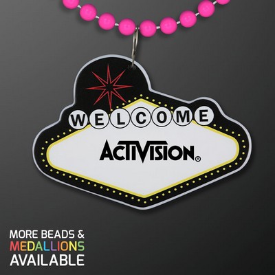 Imprintable Vegas Sign Medallion with Pink Beaded Necklace - PRINTED