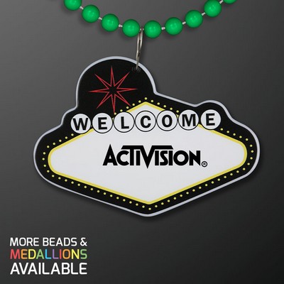 Imprintable Vegas Sign Medallion with Green Beaded Necklace - PRINTED