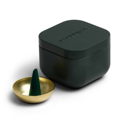 Dark Green Cubed Metal Tin Incense W/ 20 Incense Cones + Incense Cone Holde