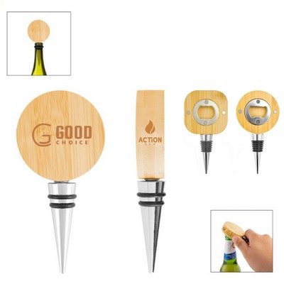 Bamboo Wine Stopper w/ Bottle Opener