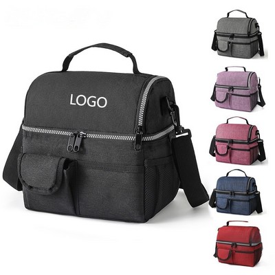 8L Double Layer Insulated Cooler Lunch Bag with Shoulder Strap