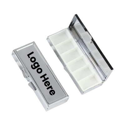 Portable Metal 6 Compartment Pill Box With Mirror