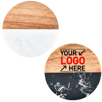 Round Marble Acacia Wood Drink Coaster