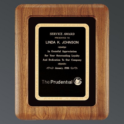 Genuine American Walnut Plaque with Recessed Black Brass Plate and Black Velour Background, 12"x15"