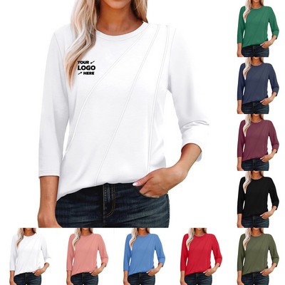 Casual 3/4 Long Sleeve Pleated Shirts
