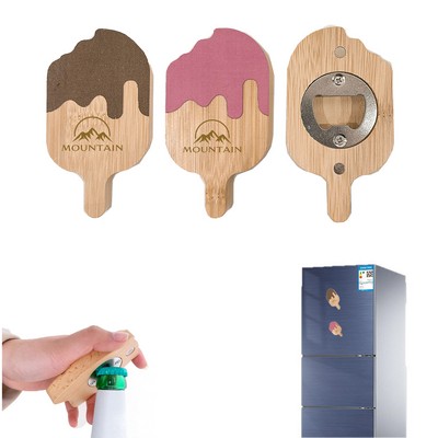 Ice Cream Shaped Bamboo Bottle Opener Fridge Magnet