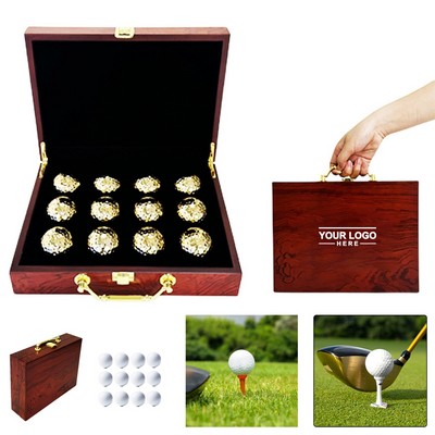 Wooden Golf Ball Box with 12 Balls