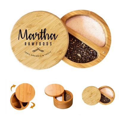 Dual Compartment Round Bamboo Salt and Pepper Box