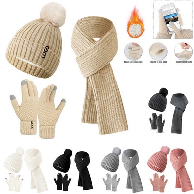 Long Scarf Gloves Hat Set For Women