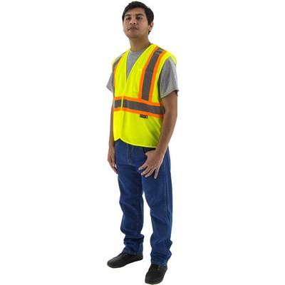 Majestic 75-3219 Hi-Viz Mesh Breakaway Vest w DOT Striping, ANSI 2