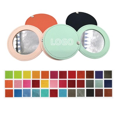 Round Leather Portable Rotatable Shatter-Resistant Makeup Mirror
