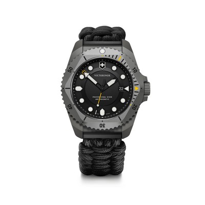 Dive Pro 43mm, grey titanium case, grey titanium bezel, black dial, black paracord strap