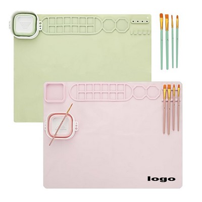 Silicone Painting Mat W/ Water Cup And 10 Paint Brushes