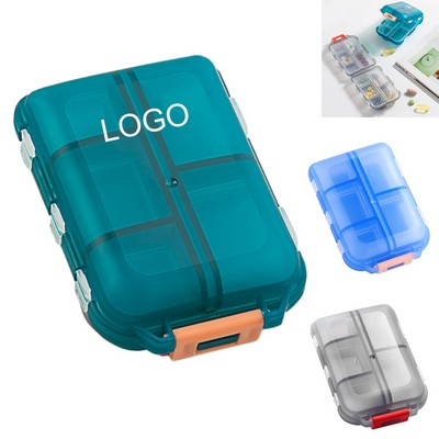 10-Compartment Transparent Portable Pill Organizer Box