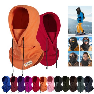 Polar Fleece Windproof Hooded Mask W/ Drawstring