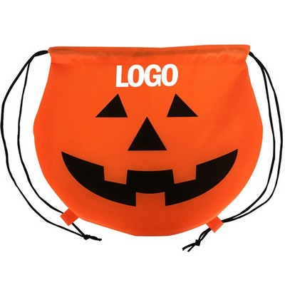Custom Halloween Polyester Pumpkin Treats Bag W/Drawstring