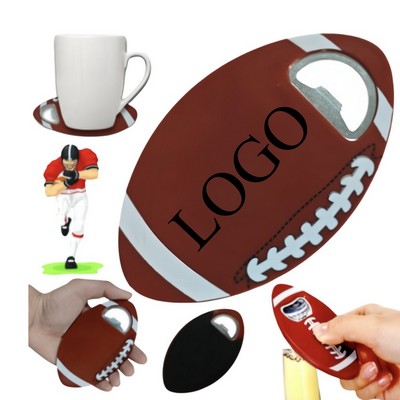 Multifunctional ABS Zinc Plated EVA American Football Shaped Beer Opener With EVA Coaster