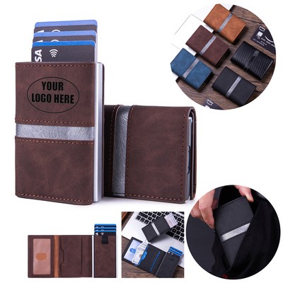 Aluminum Alloy PU Leather RFID Anti-Skimming Card Holder