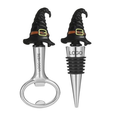 Halloween Witch Hat Wine Stopper & Beer Bottle Opener Set Bar Tool Holiday Accessory