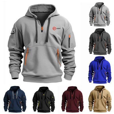 Men's Pullover Hoodie Multi Zipper Pocket Plain Hoodie