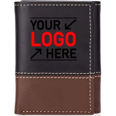 Men Leather Trifold Wallet with ID Window