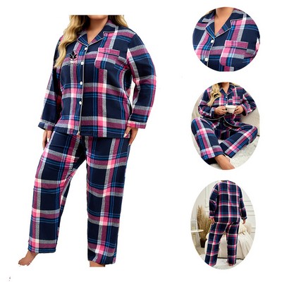 Long Sleeve Plaid Pajamas Set