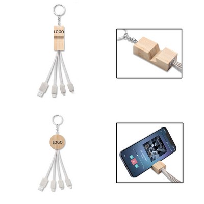Eco Bamboo Triple Charger Keychain