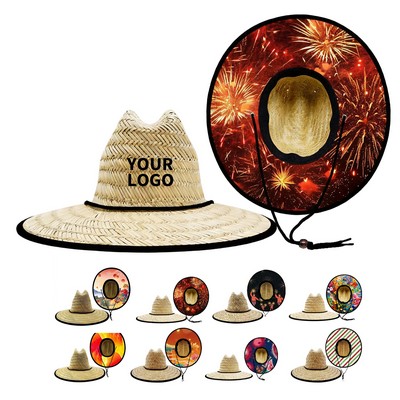 Wide Brim Straw Sun Hat With Adjustable Cord